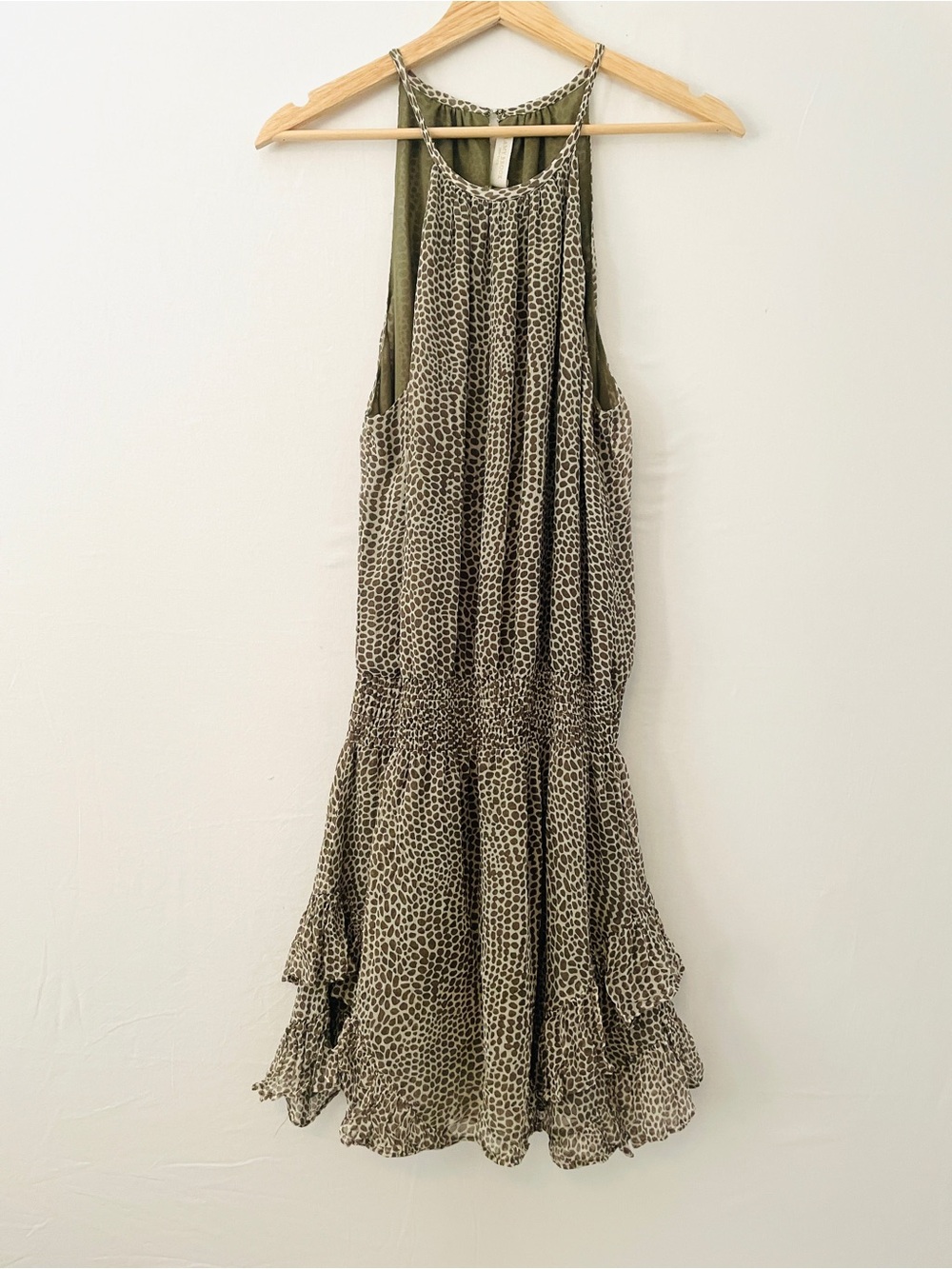 Ramy Brook Olive and Cream silk linedTiered Dress
